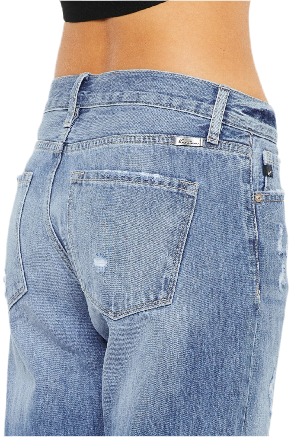 Kancan Mid Rise Distressed Straight Jeans