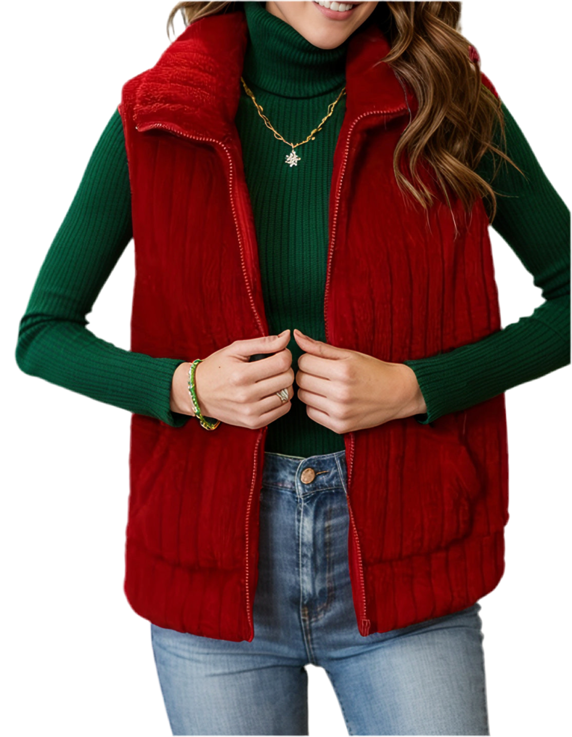 Pocketed Zip Up Vest Coat