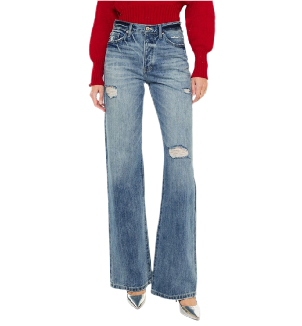 Kancan Distressed High Waist Bootcut Jeans