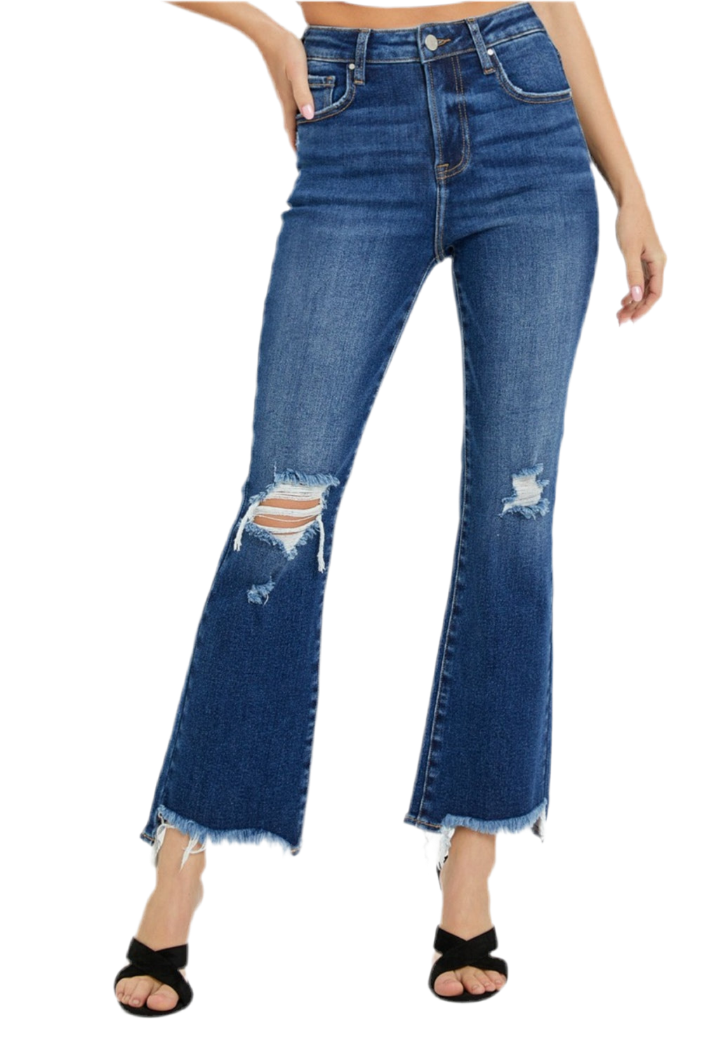 RISEN High Rise Distressed Crop Flare Jeans