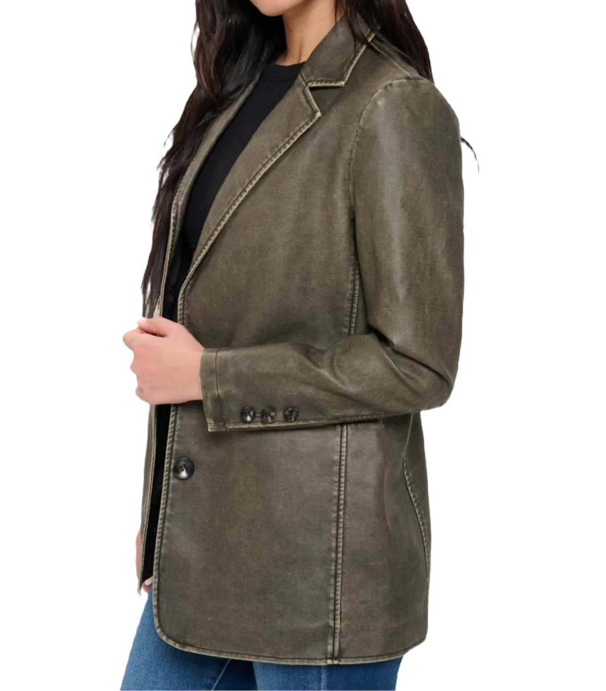 Vegan Leather Blazer - Olive Brown