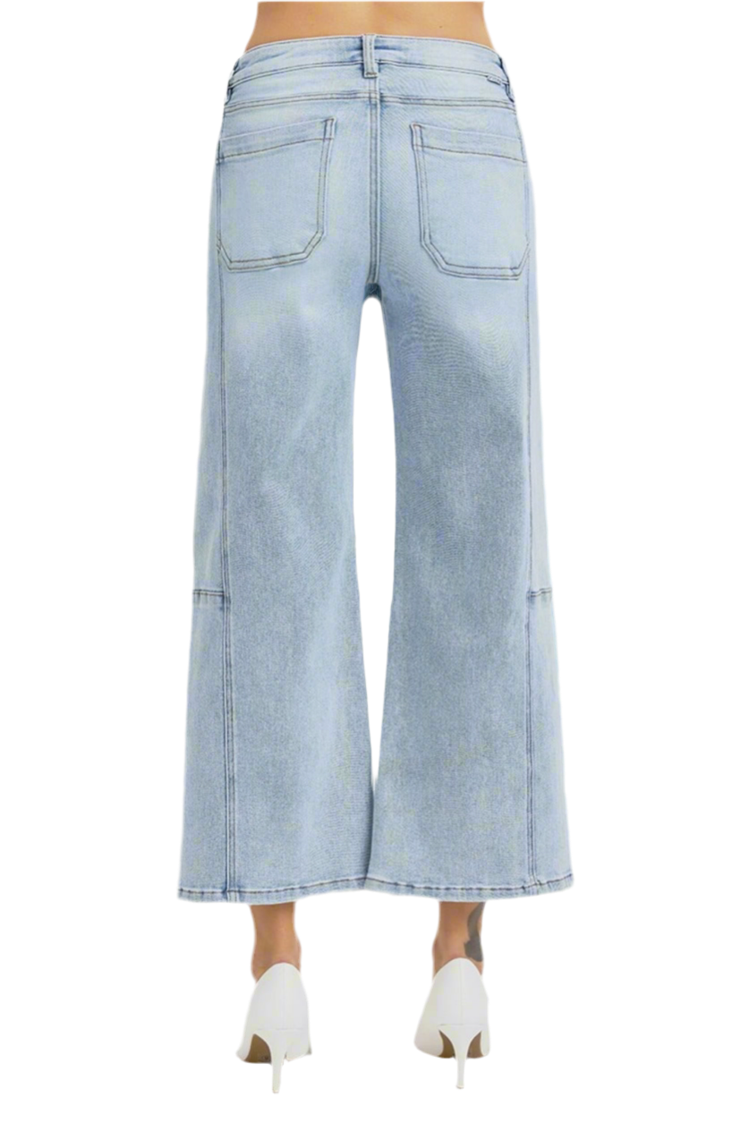 RISEN High Rise Seamed Detail Wide Leg Crop Jeans