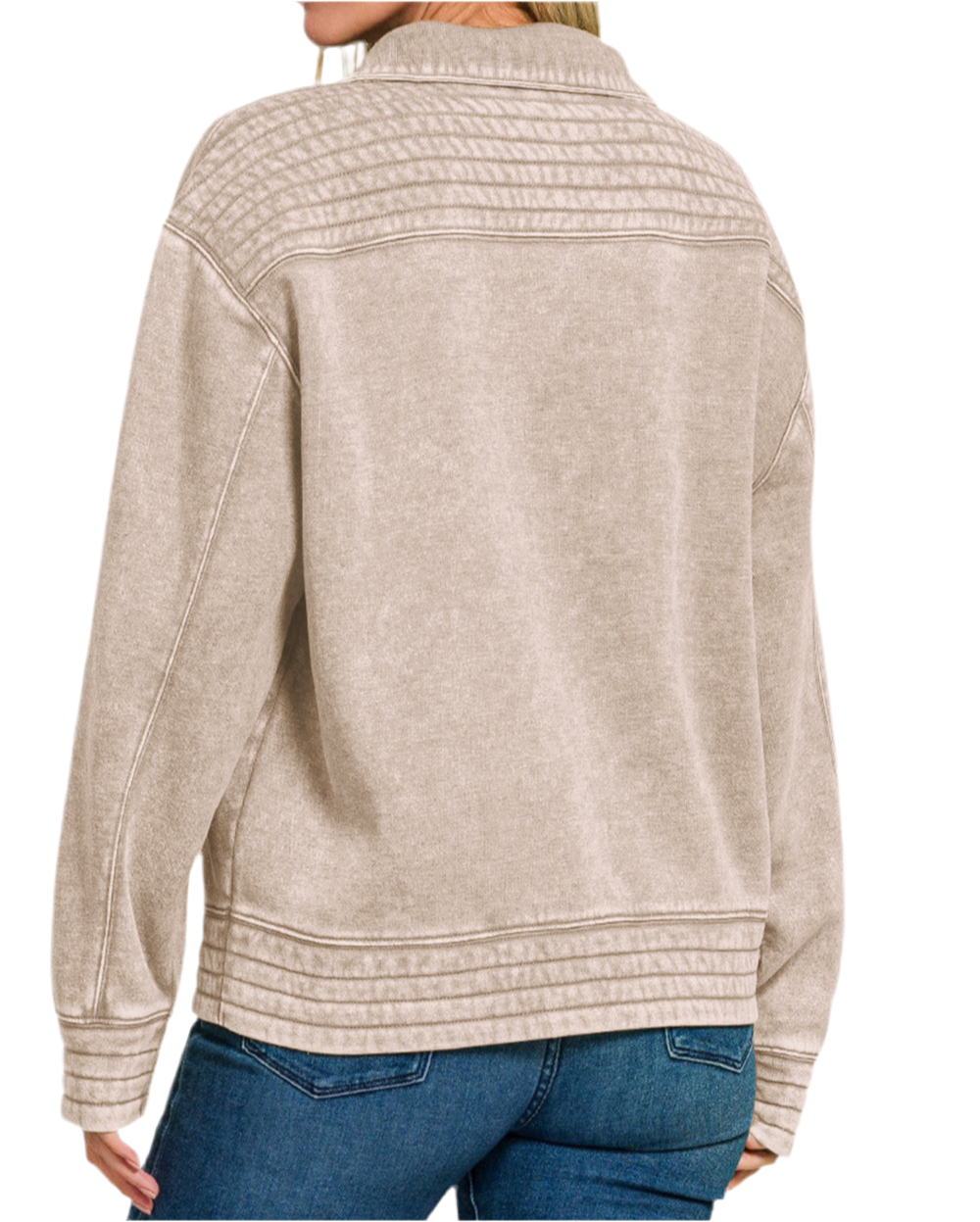 Acid Washed Half Snap Sweatshirt- Ash Mocha