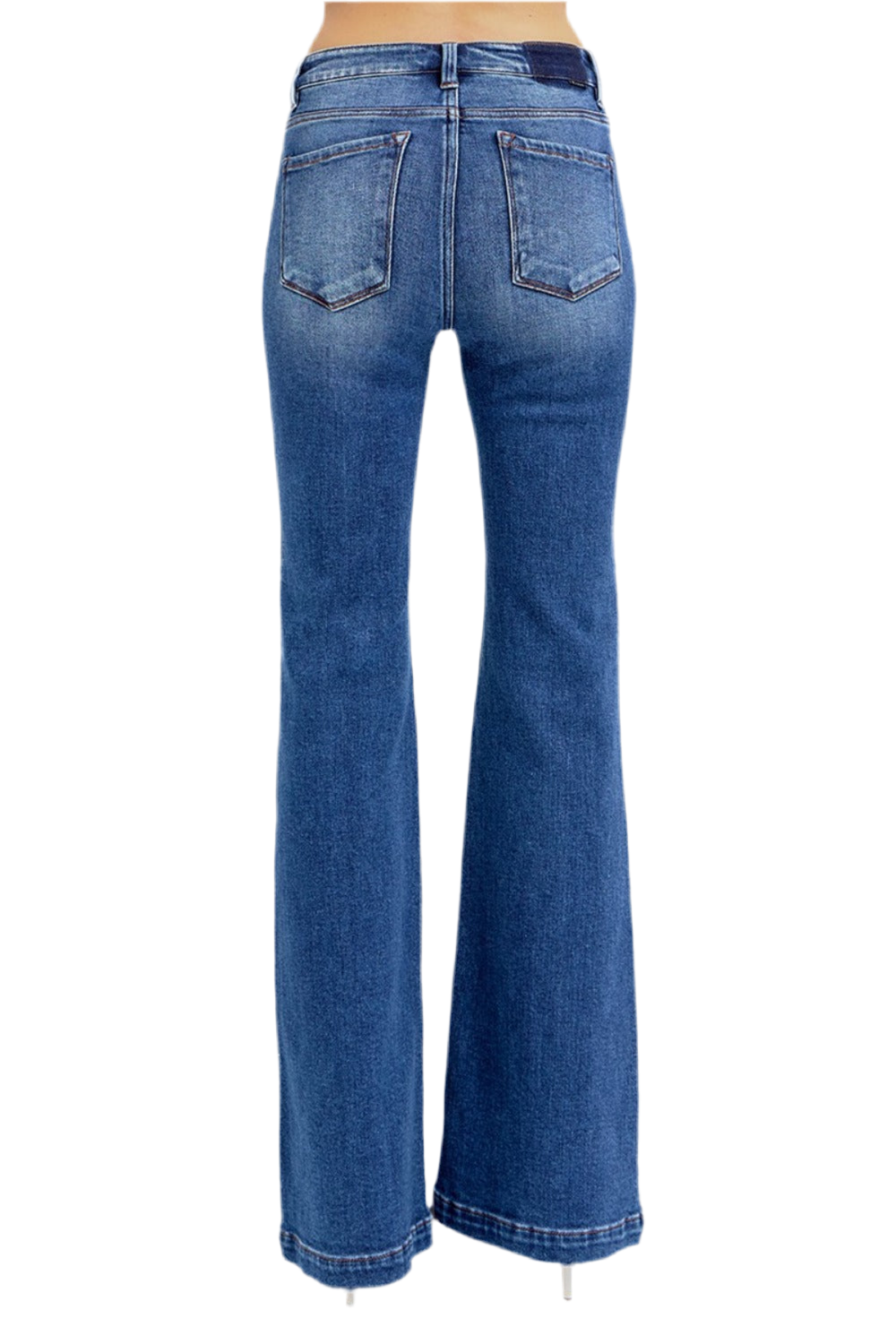 RISEN Full Size Low Rise Flare Jeans with Pockets