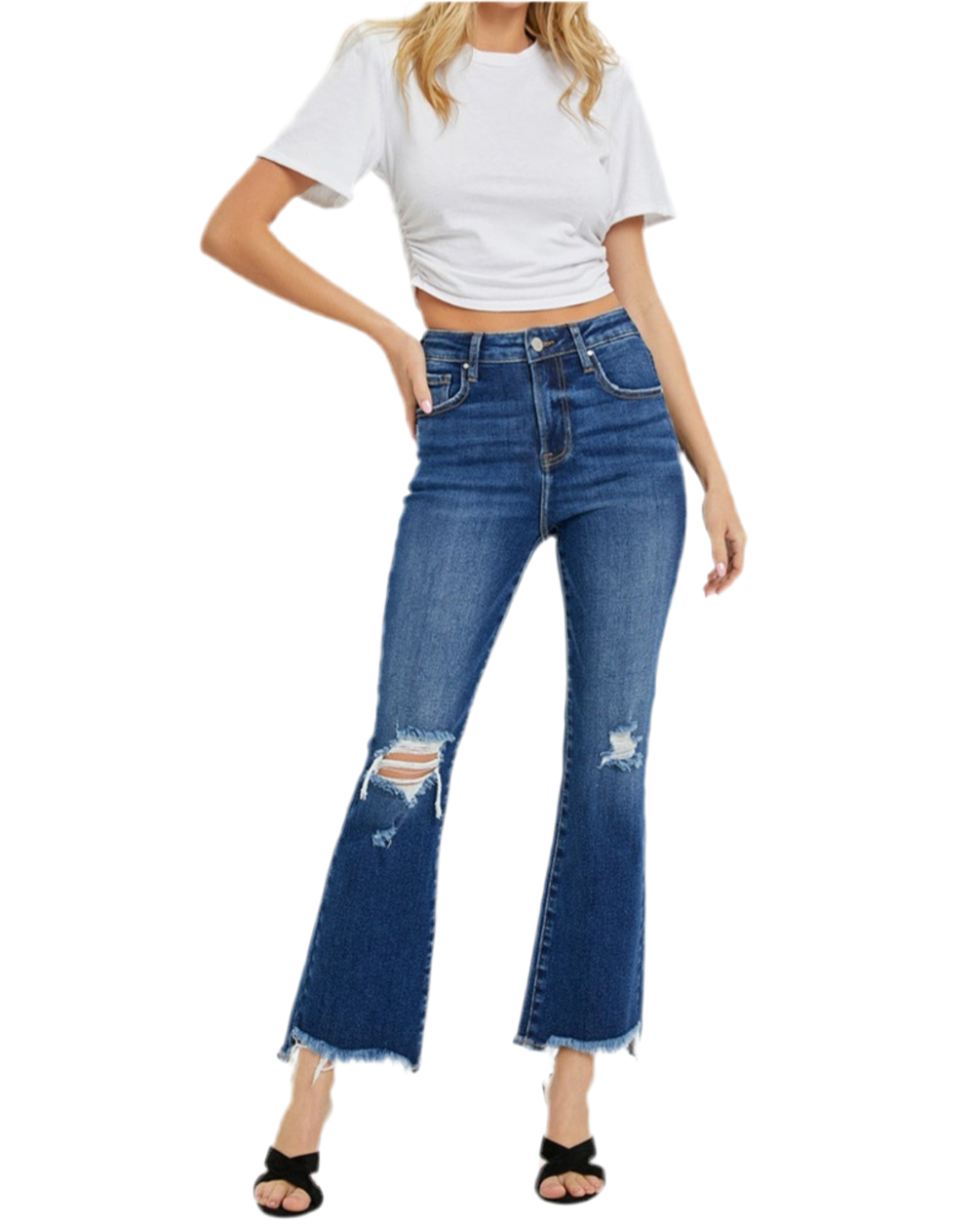 RISEN High Rise Distressed Crop Flare Jeans