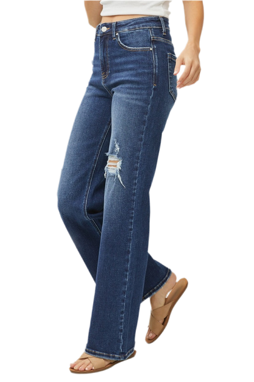 RISEN High Rise Distressed Wide Leg Jeans