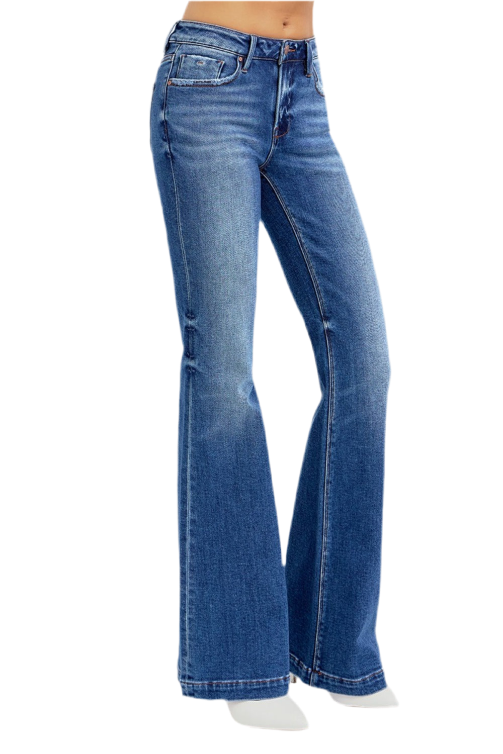 RISEN Full Size Low Rise Flare Jeans with Pockets