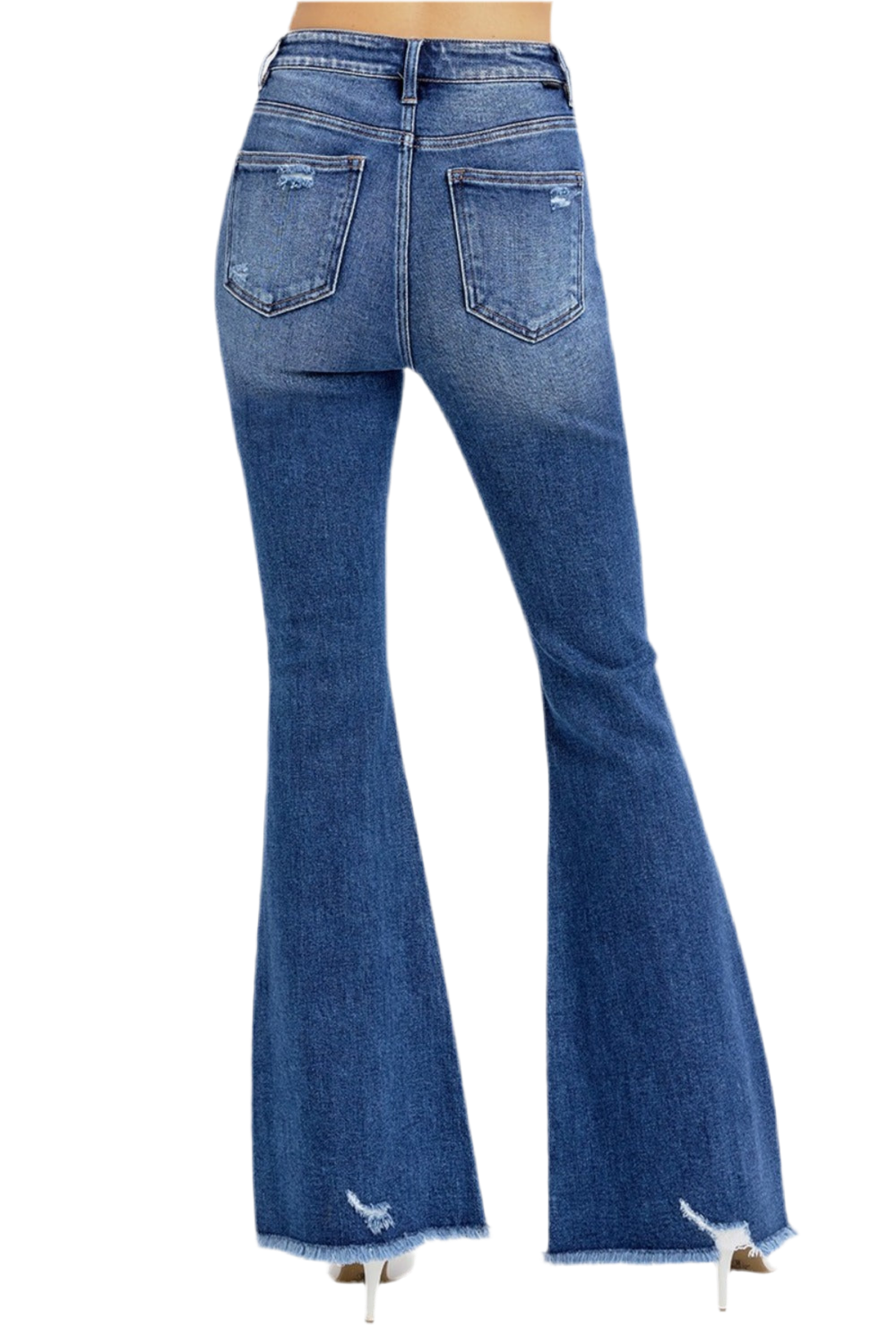 RISEN High Rise Distressed Raw Hem Flare Jeans