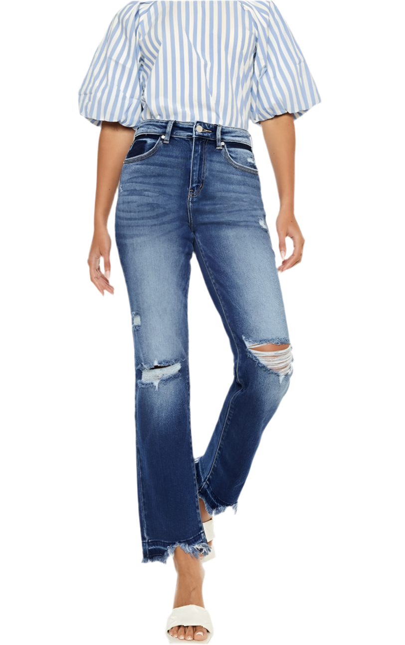 Kancan High Rise Distressed Slim Straight Jeans