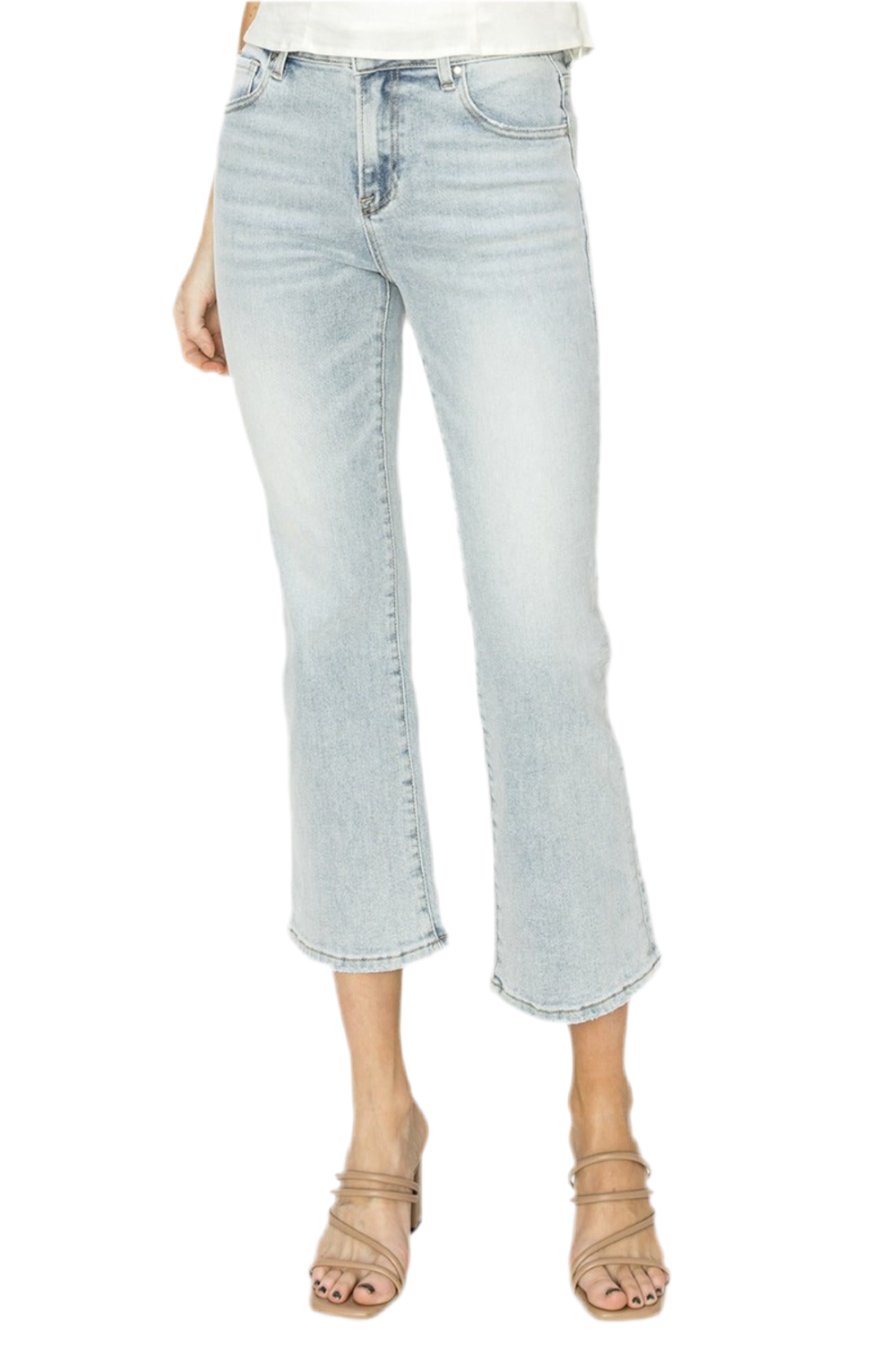 RISEN Mid Rise Cropped Flare Jeans