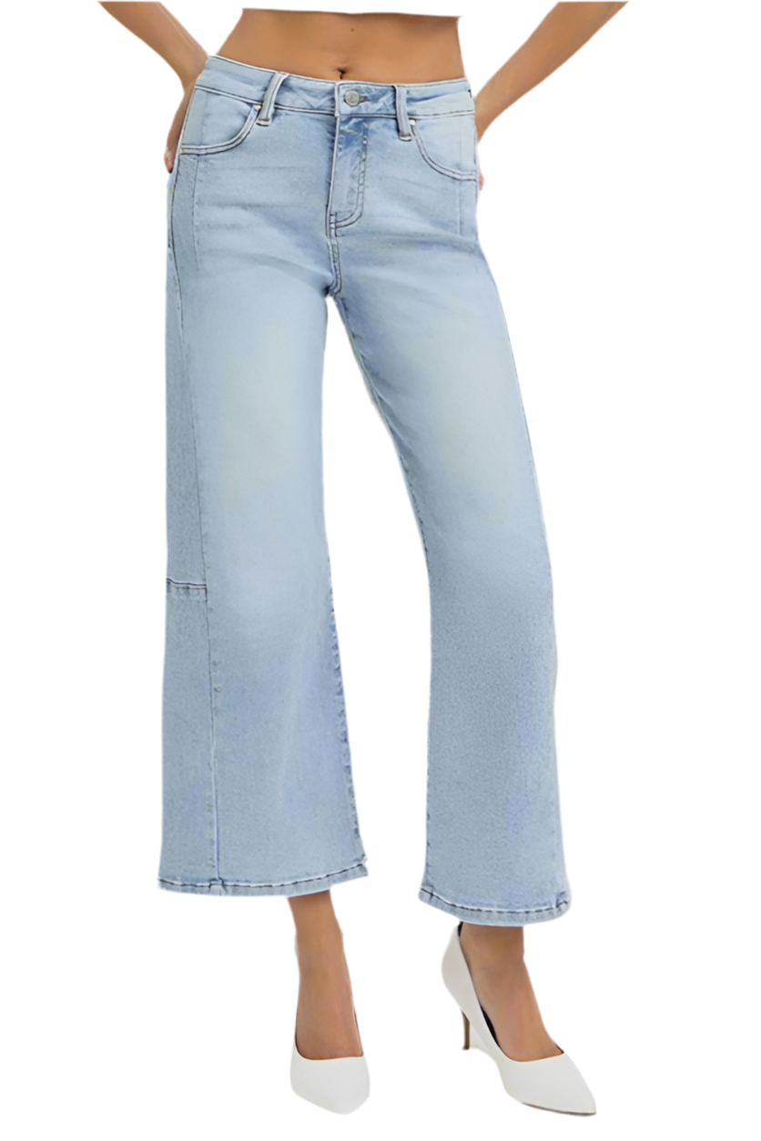 RISEN High Rise Seamed Detail Wide Leg Crop Jeans