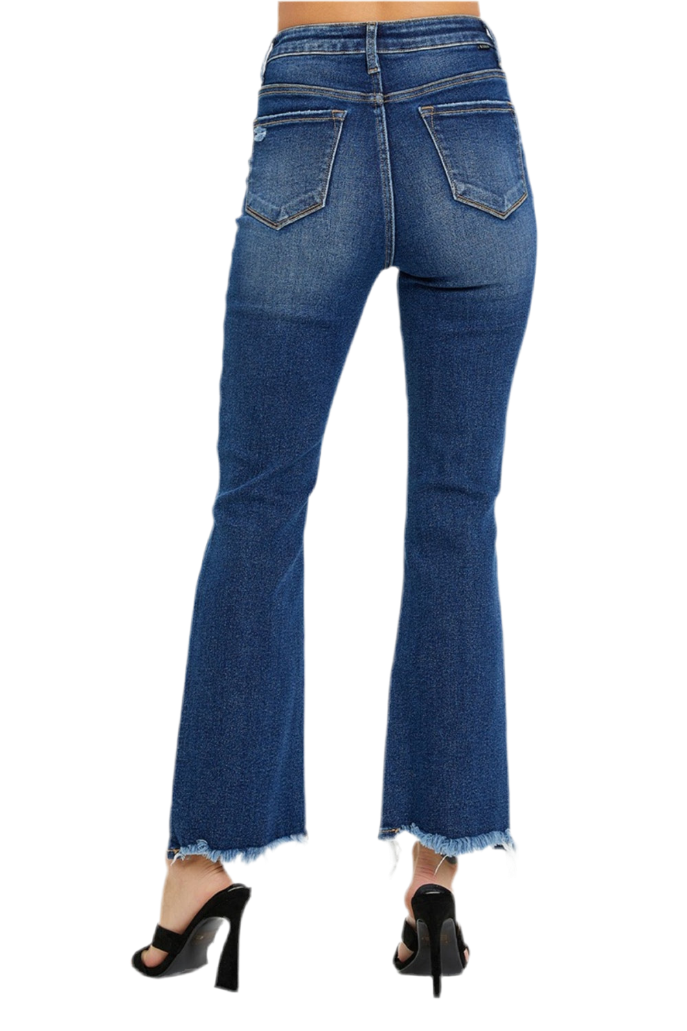 RISEN High Rise Distressed Crop Flare Jeans