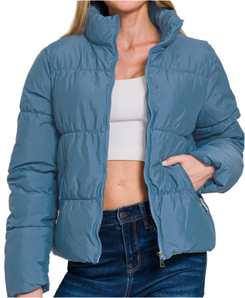 Zenana Zip Up Turtleneck Puffer Jacket with Pockets