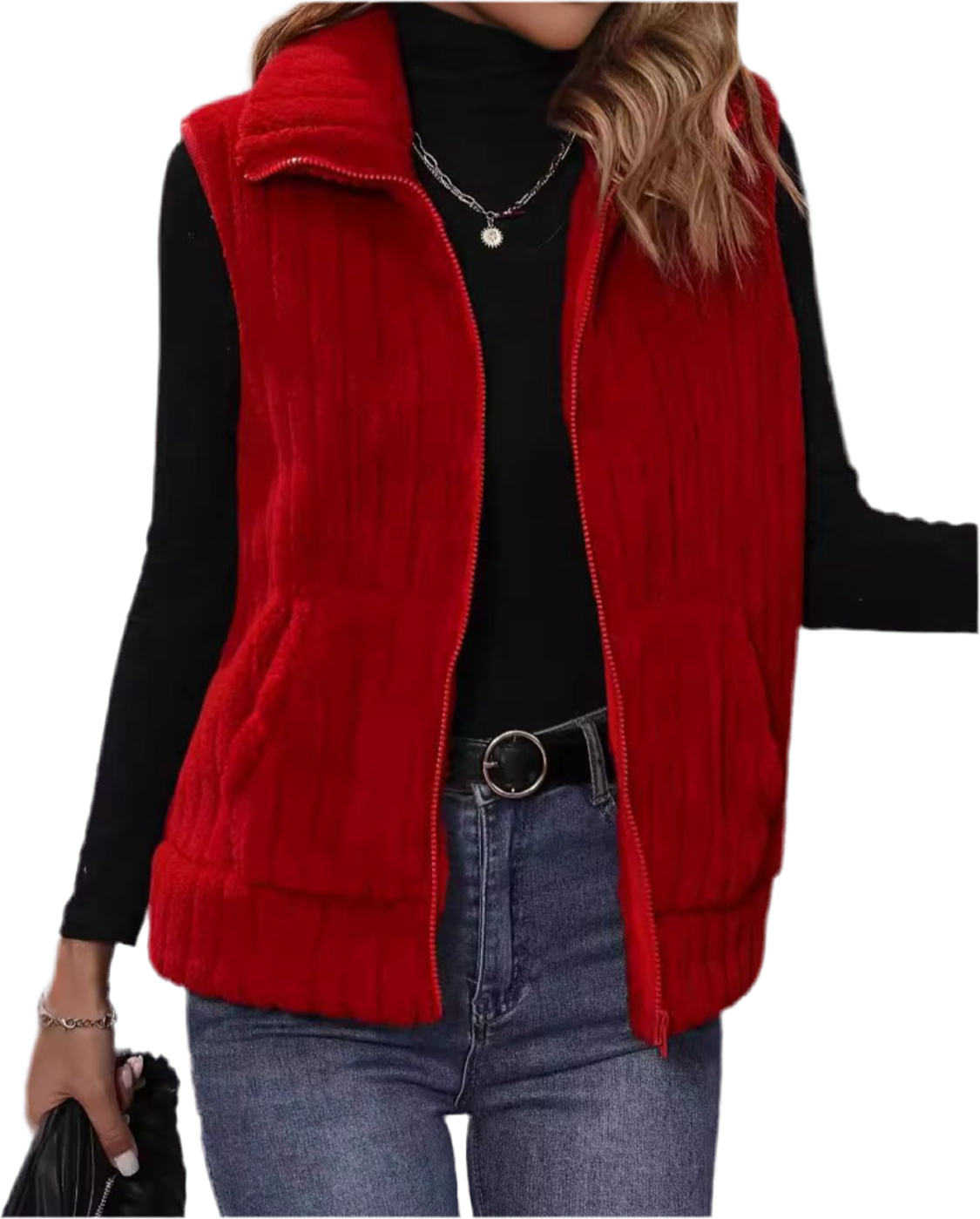 Pocketed Zip Up Vest Coat