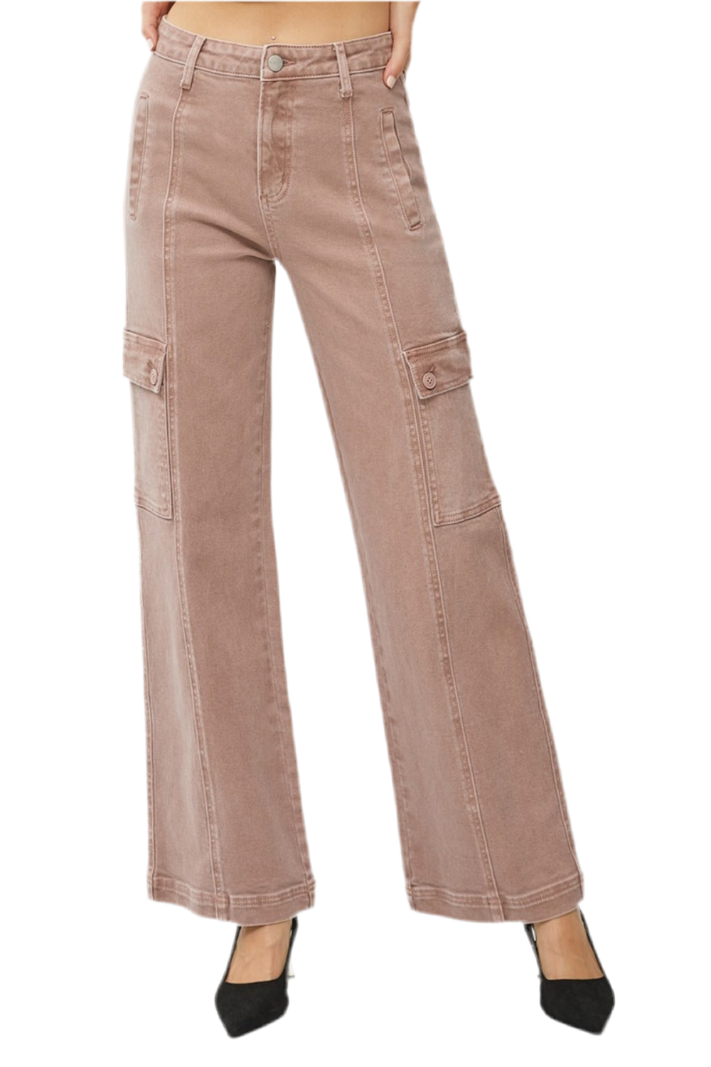 RISEN High Rise Wide Leg Cargo Jeans