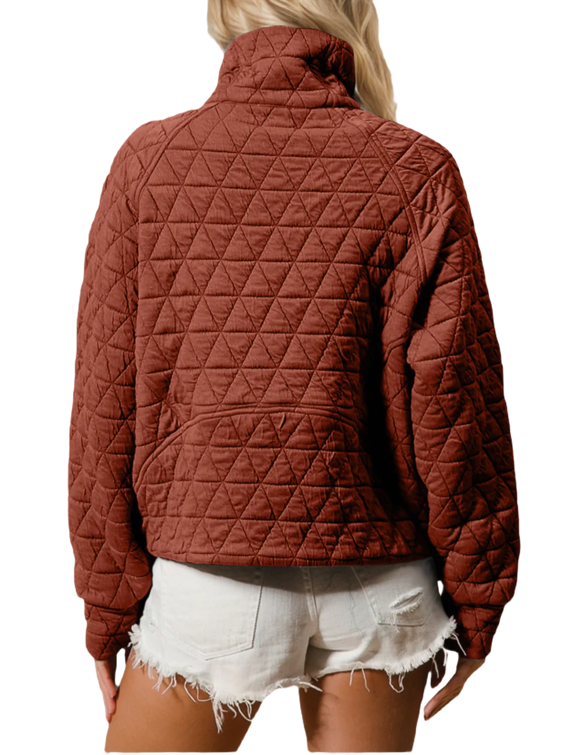 Half Zip Quilted Sweatshirt w/ Pockets