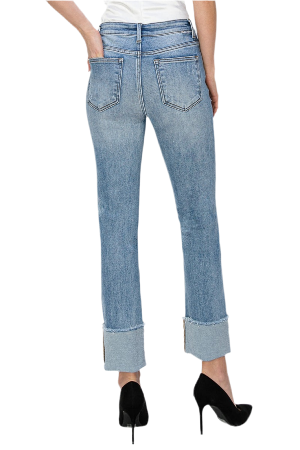 RISEN High Rise Cuffed Slim Straight Jeans