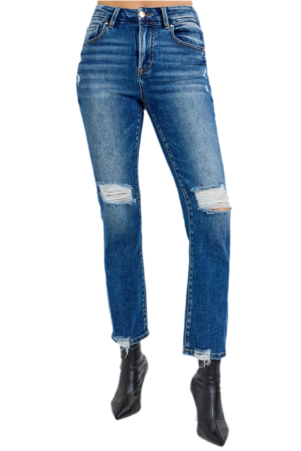 RISEN High Rise Distressed Crop Straight Jeans