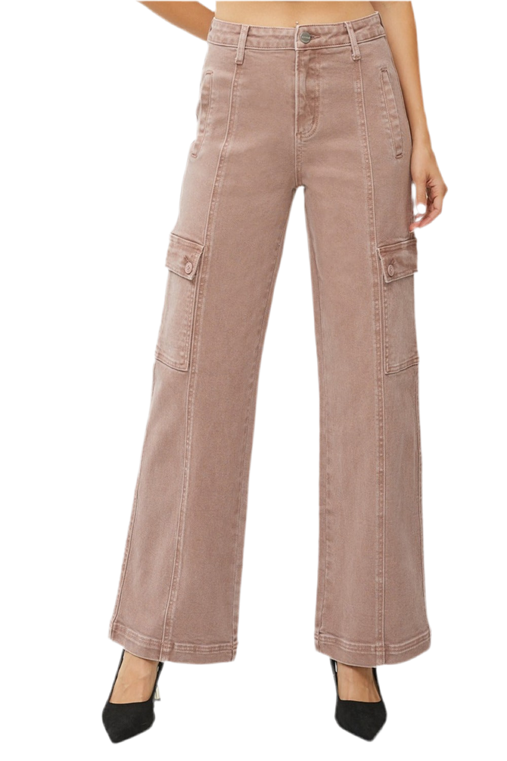 RISEN High Rise Wide Leg Cargo Jeans