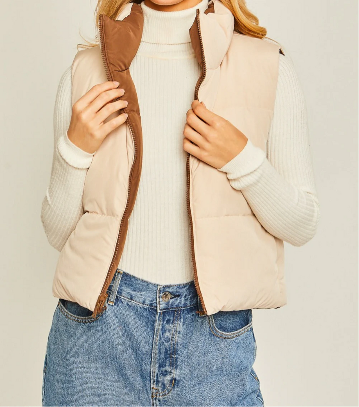 Cropped Reversible Vest- Cocoa