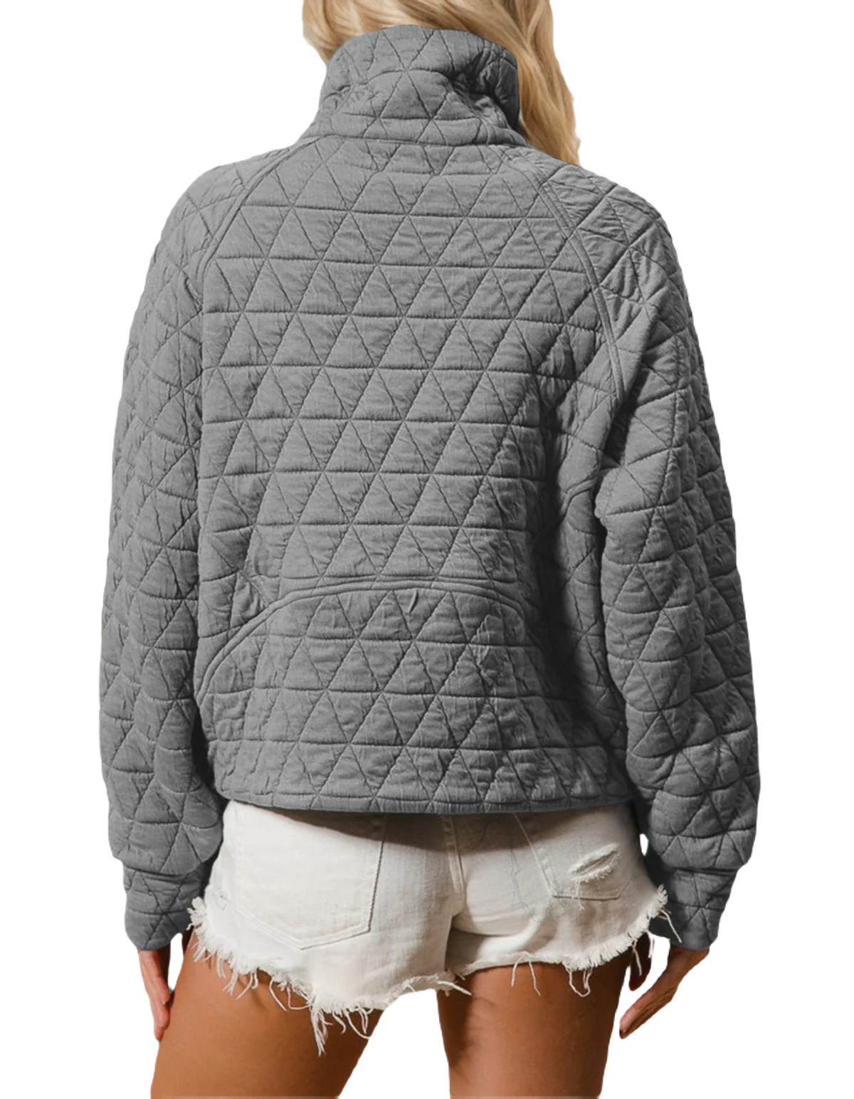 Half Zip Quilted Sweatshirt w/ Pockets