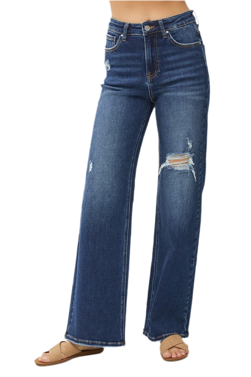 RISEN High Rise Distressed Wide Leg Jeans