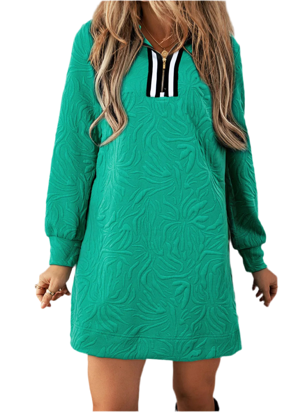 Texture Quarter Zip Long Sleeve Mini Dress