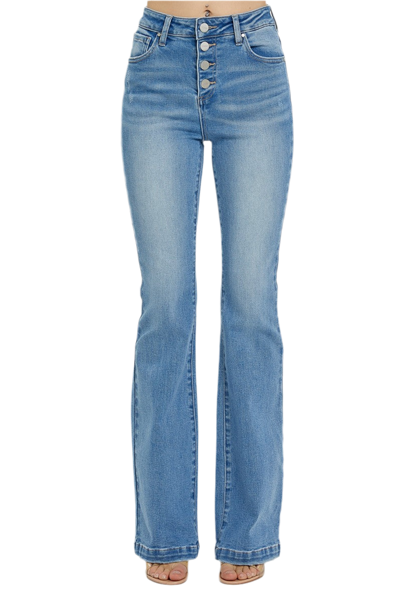 RISEN High Rise Button Fly Bootcut Jeans