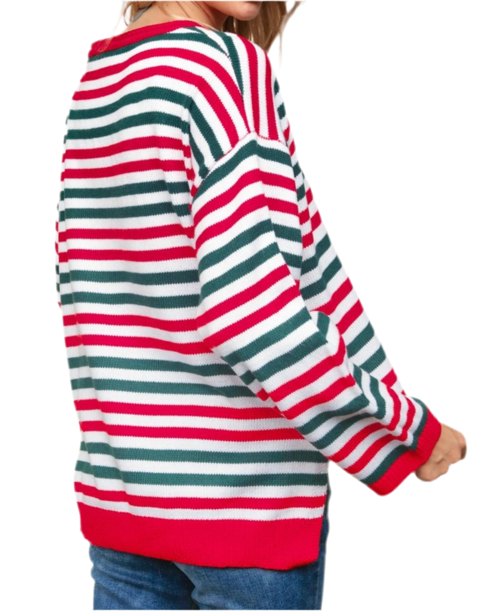 Red and Green Striped Sweatshirt