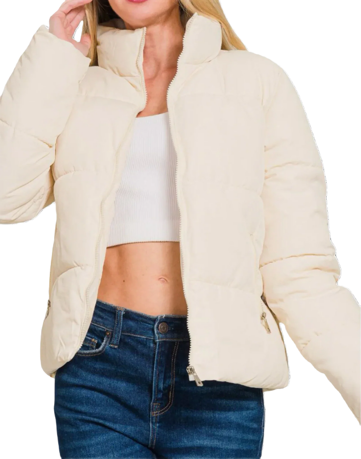 Turtleneck Puffer Jacket- Cream