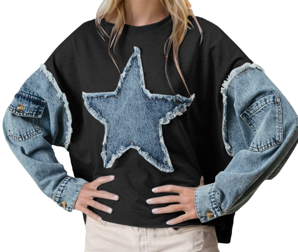 Raw Edge Star Contrast Sweatshirt