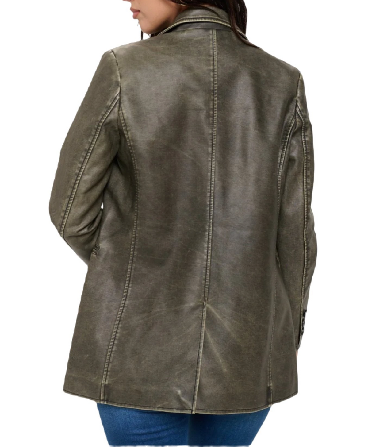 Vegan Leather Blazer - Olive Brown