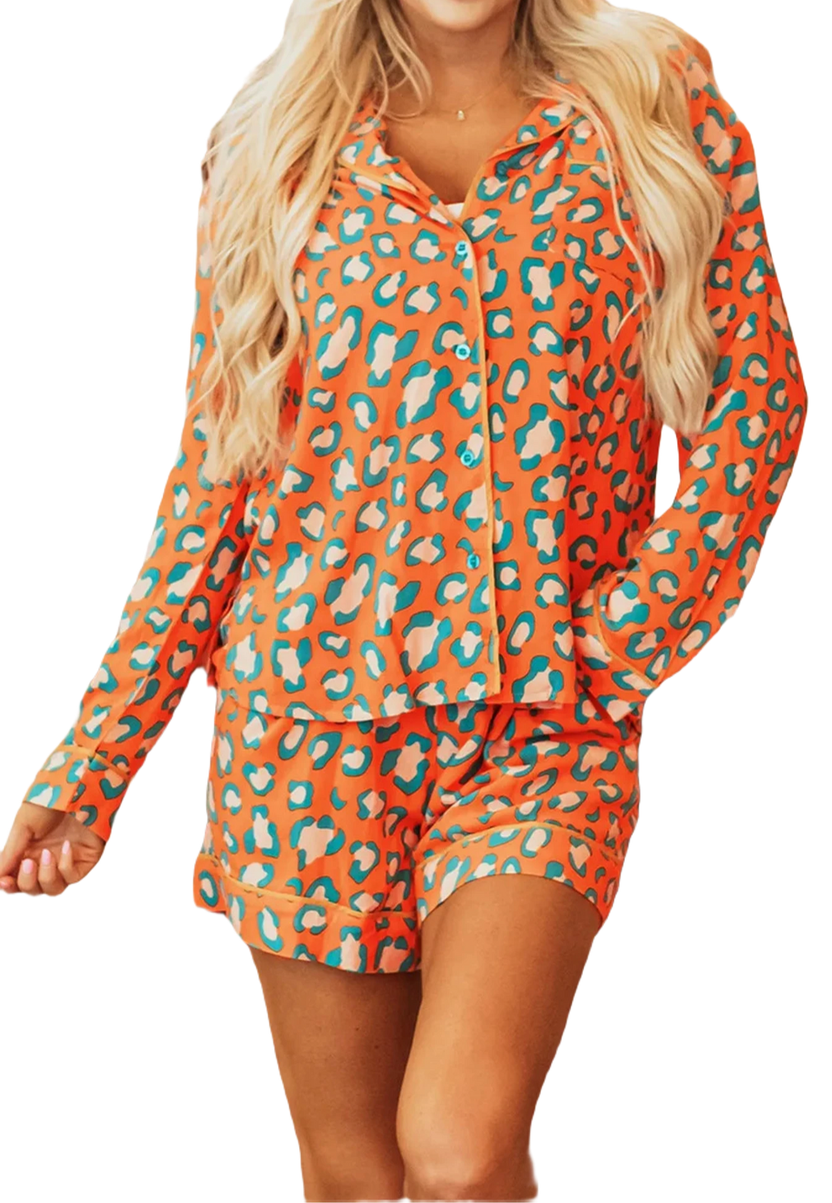 Leopard Long Sleeve Top and Shorts Lounge Set