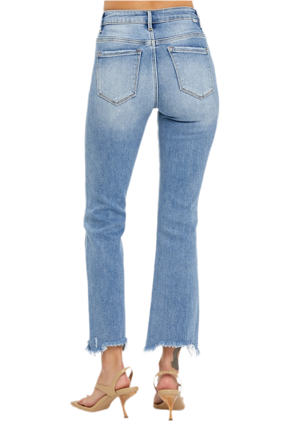 RISEN Frayed Hem Cropped Straight Jeans