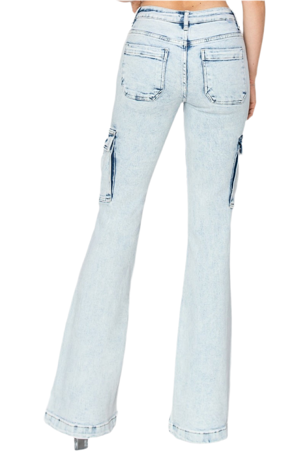 RISEN High Rise Cargo Flare Jeans