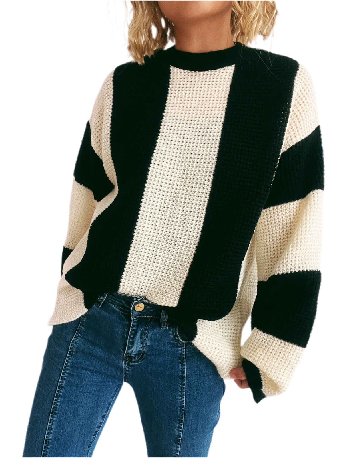 Color Block Vertical Striped Sweater