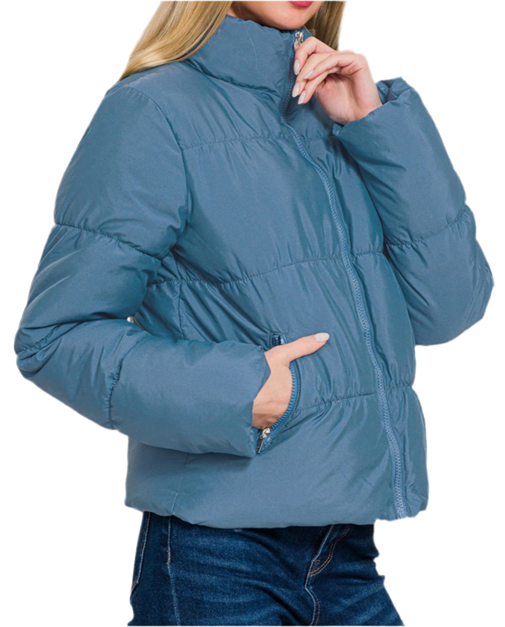 Zenana Zip Up Turtleneck Puffer Jacket with Pockets