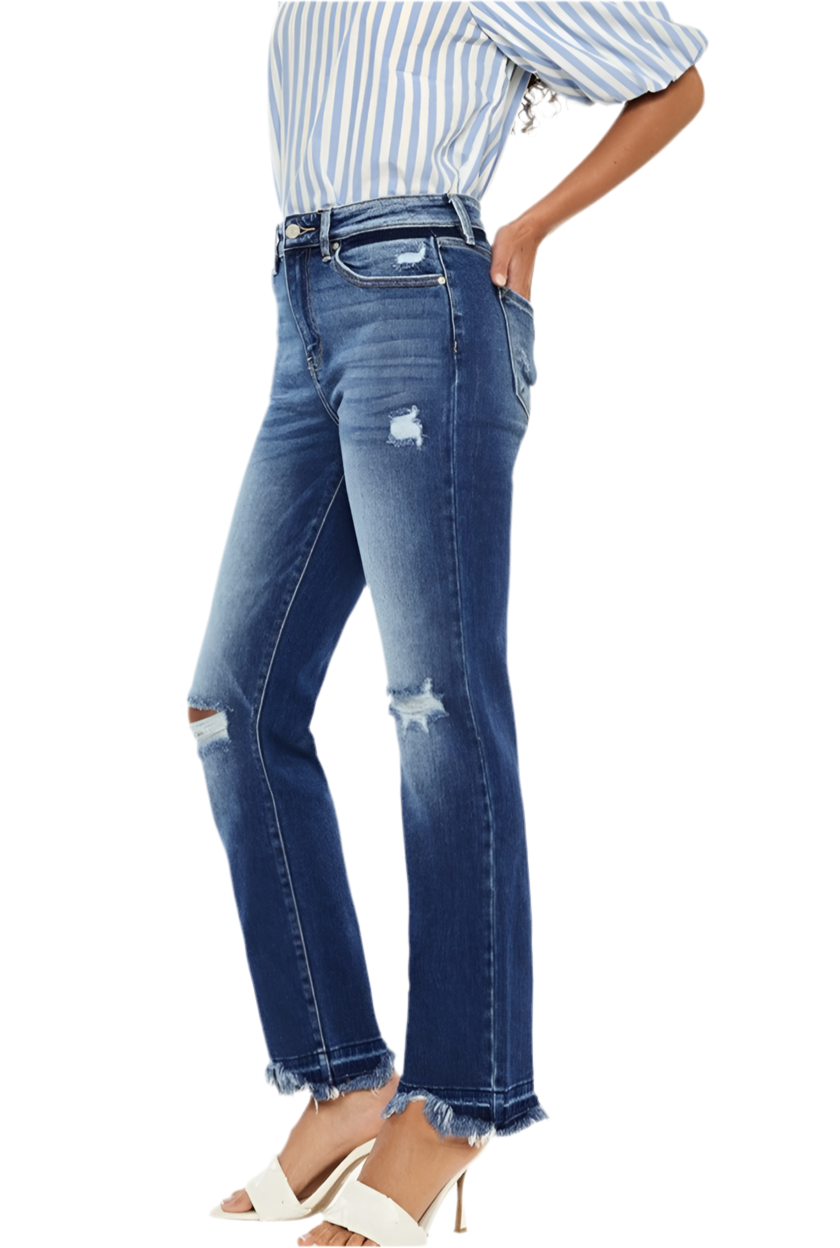 Kancan High Rise Distressed Slim Straight Jeans