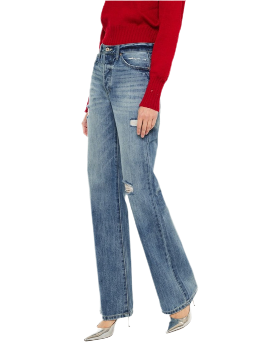 Kancan Distressed High Waist Bootcut Jeans