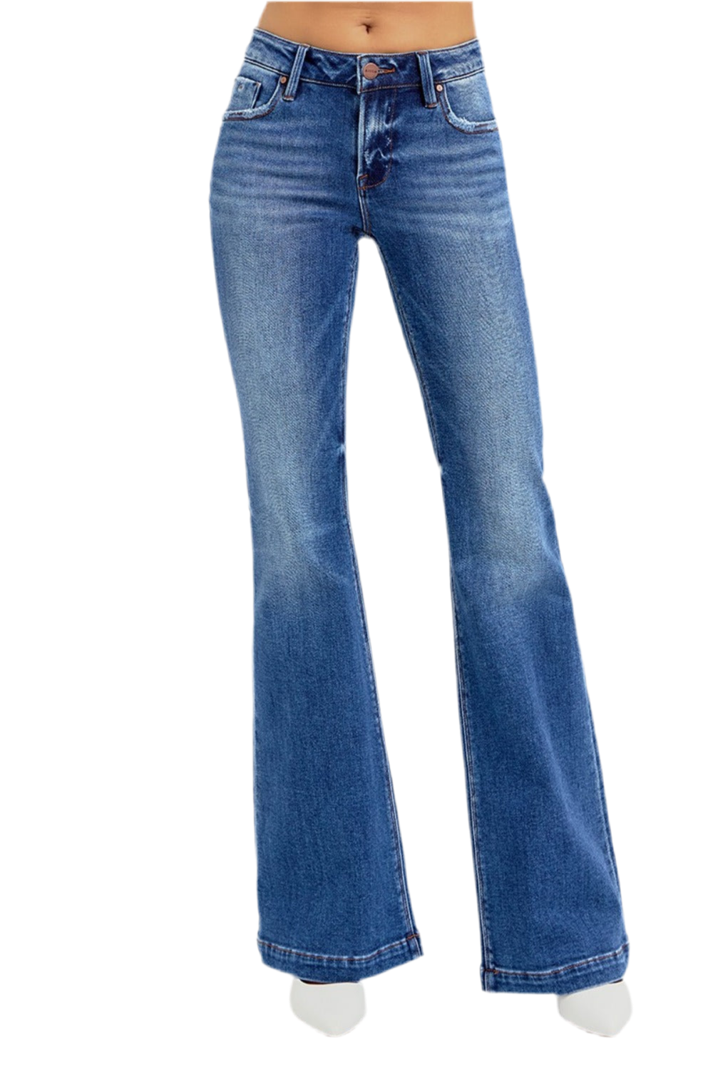 RISEN Full Size Low Rise Flare Jeans with Pockets