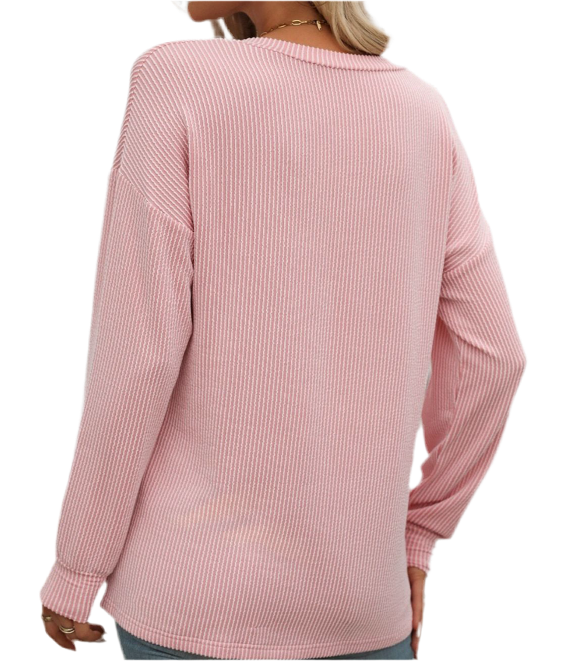 Ribbed V-Neck Long Sleeve T-Shirt