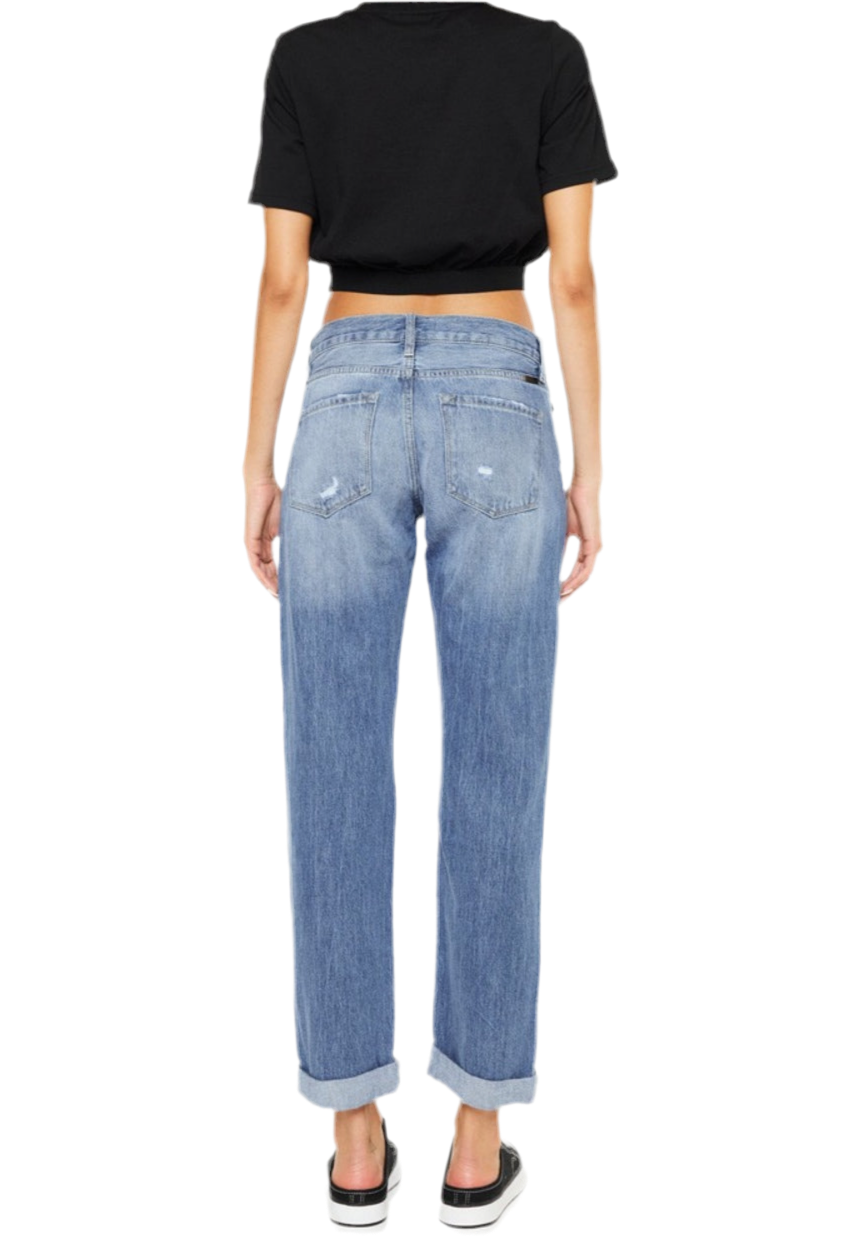 Kancan Mid Rise Distressed Straight Jeans