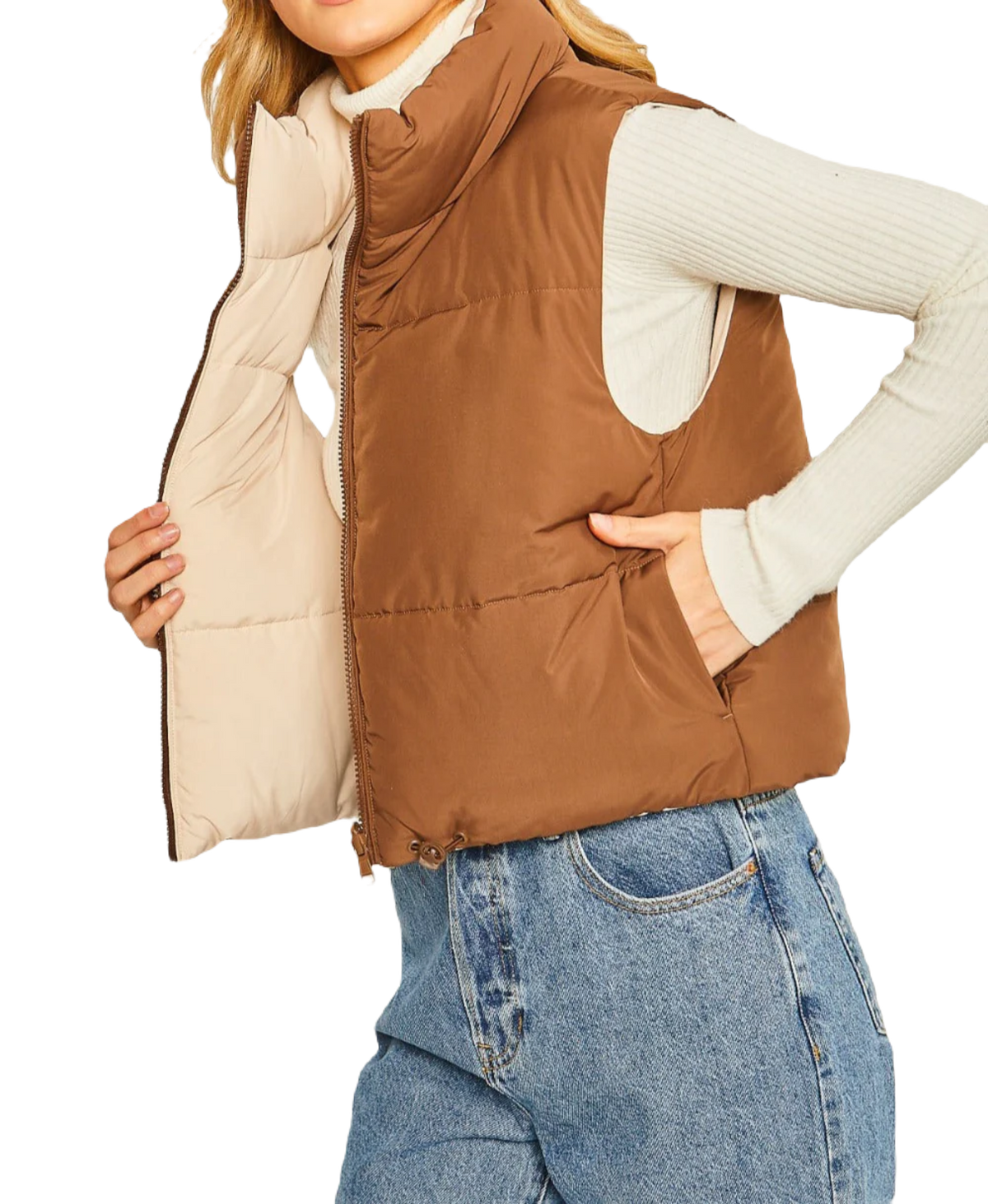 Cropped Reversible Vest- Cocoa