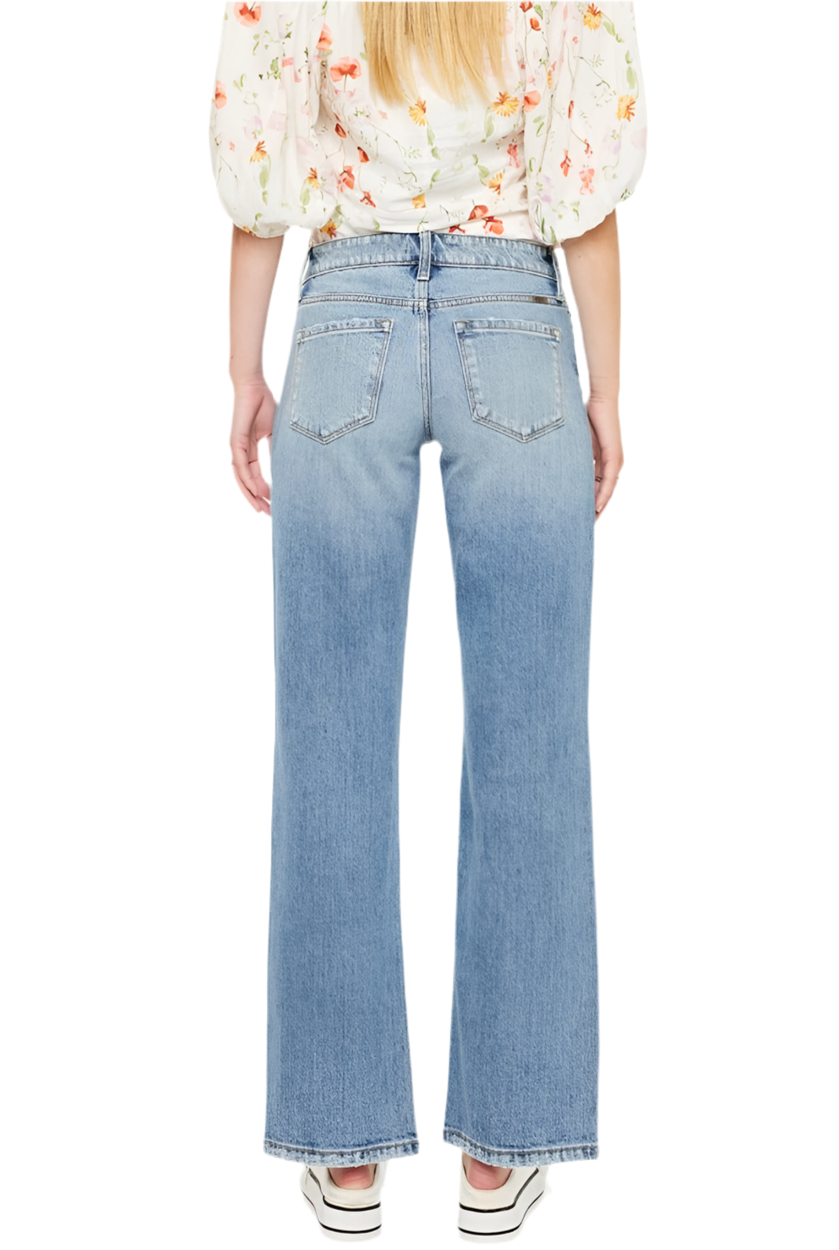 Kancan Mid Rise Frayed Hem Straight Jeans