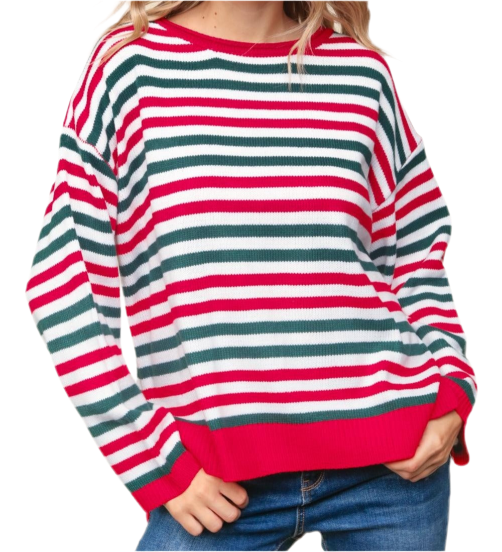 Red and Green Striped Sweatshirt