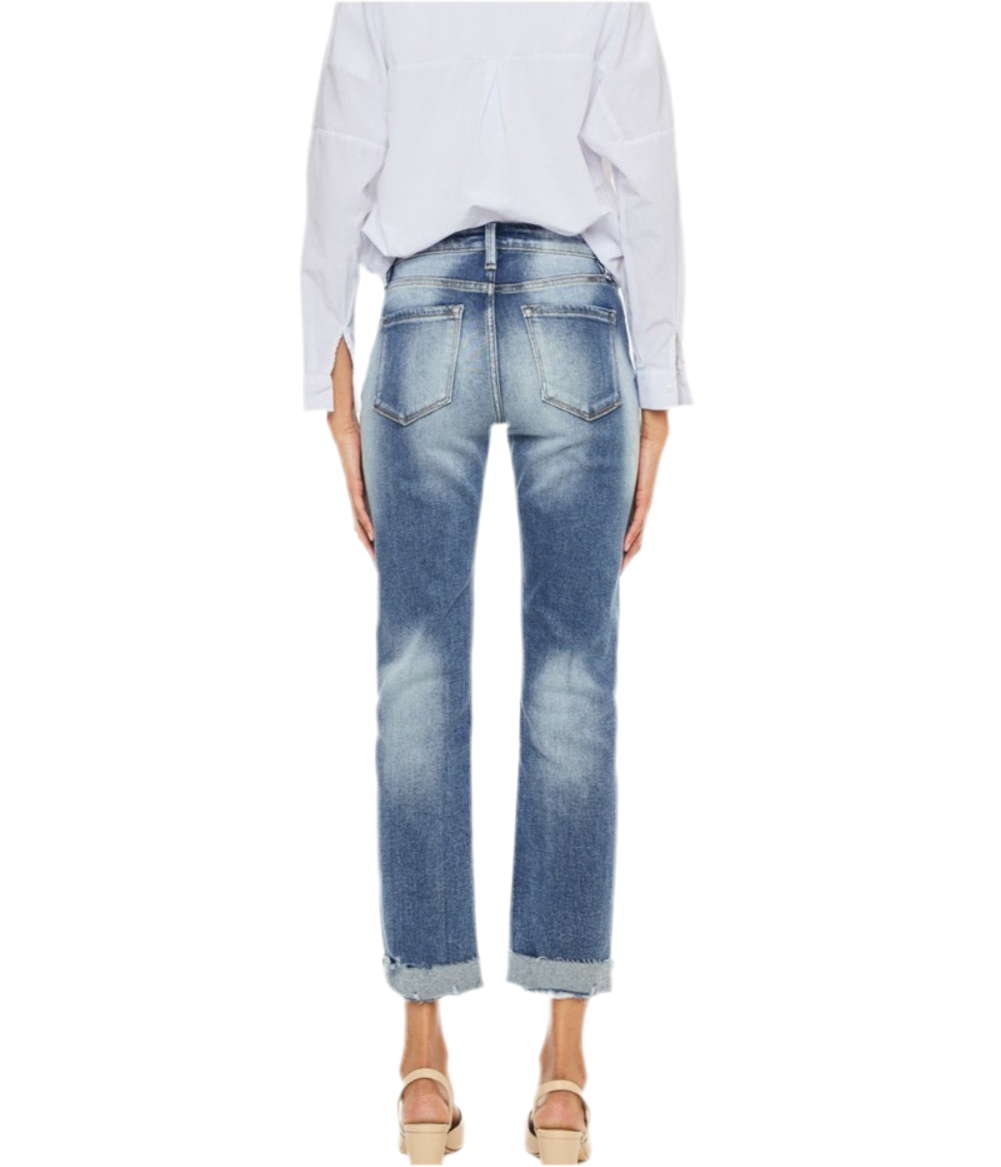 Kancan High Rise Cuffed Straight Jeans