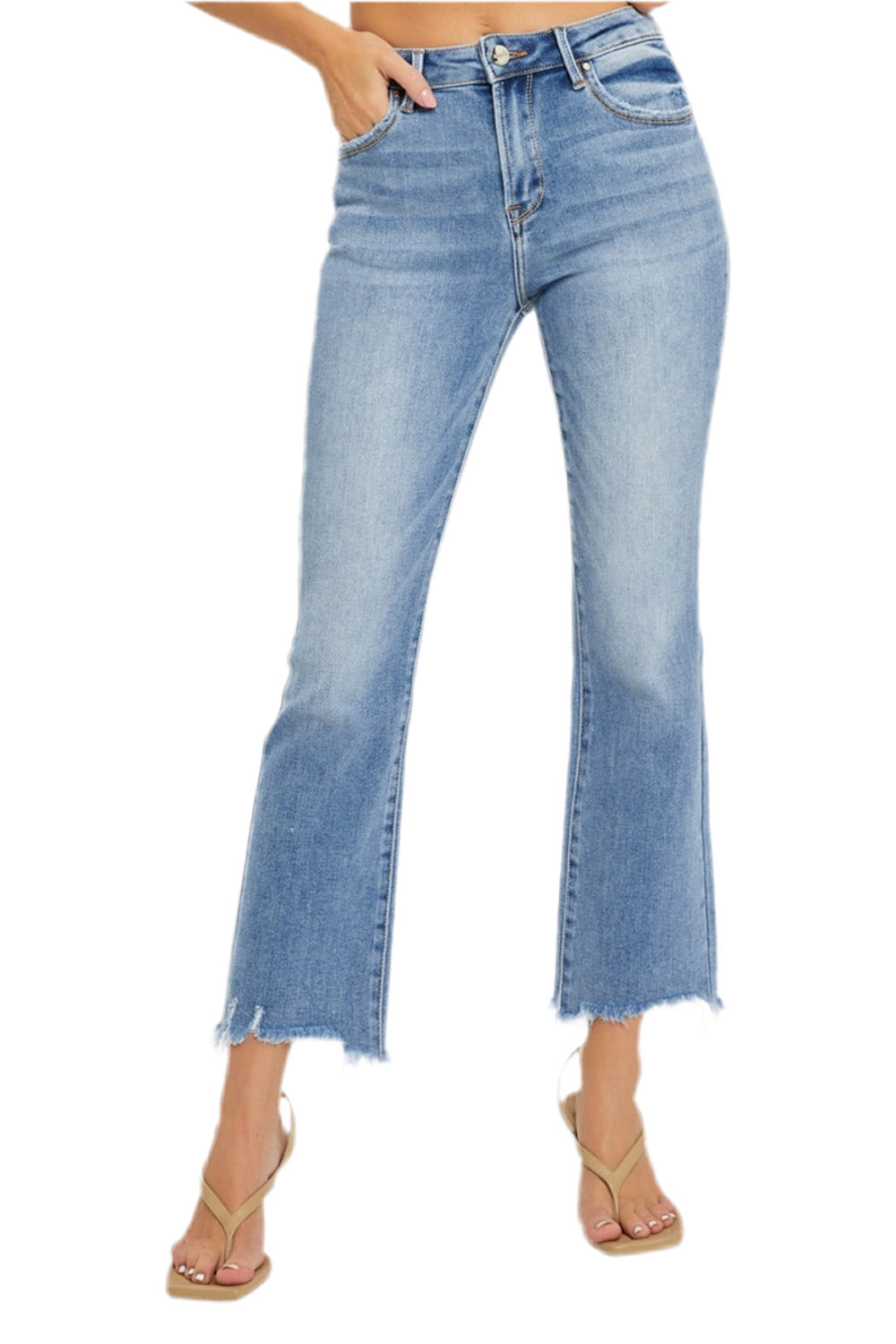 RISEN Frayed Hem Cropped Straight Jeans