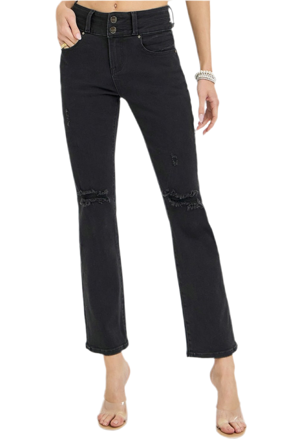 RISEN High Rise Wide Waistband Ankle Bootcut Jeans