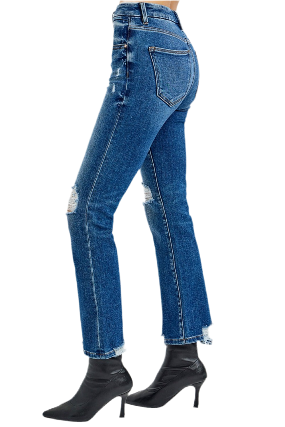 RISEN High Rise Distressed Crop Straight Jeans