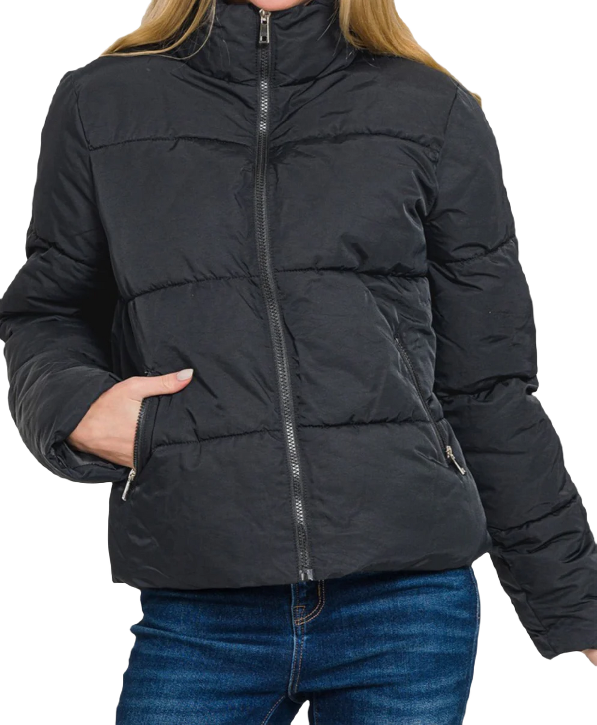 Turtleneck Puffer Jacket- Black